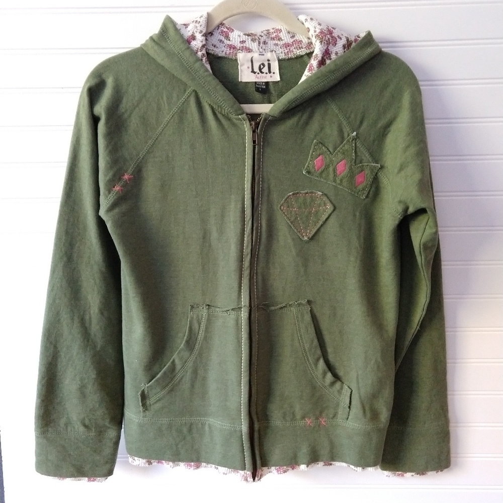 LEI Girl's Floral Trim Patchwork Hoodie Sweatshirt - Picture 1 of 12
